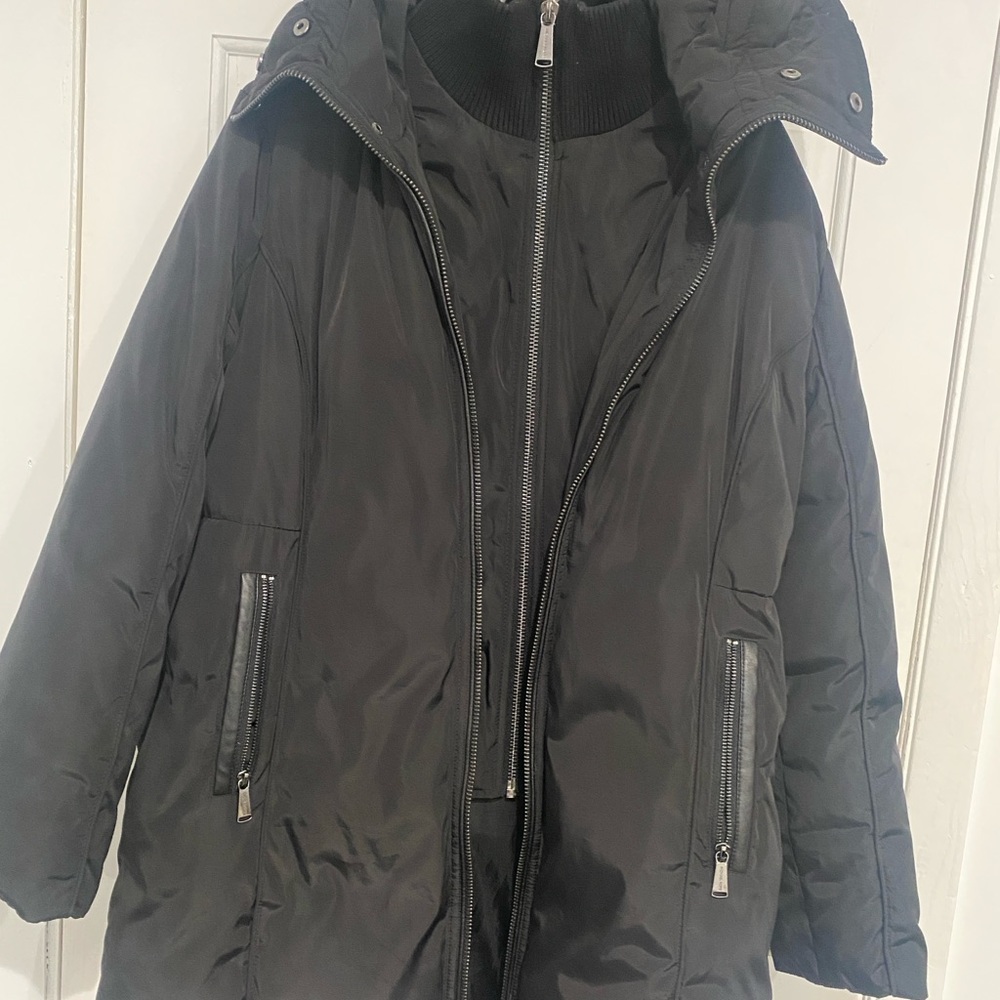 Michael Kors Black Puffer Coat with High Collar